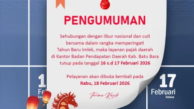 Pengumuman: Pelayanan Pajak Daerah Bapenda Batu Bara Tutup Sementara Saat Libur Imlek